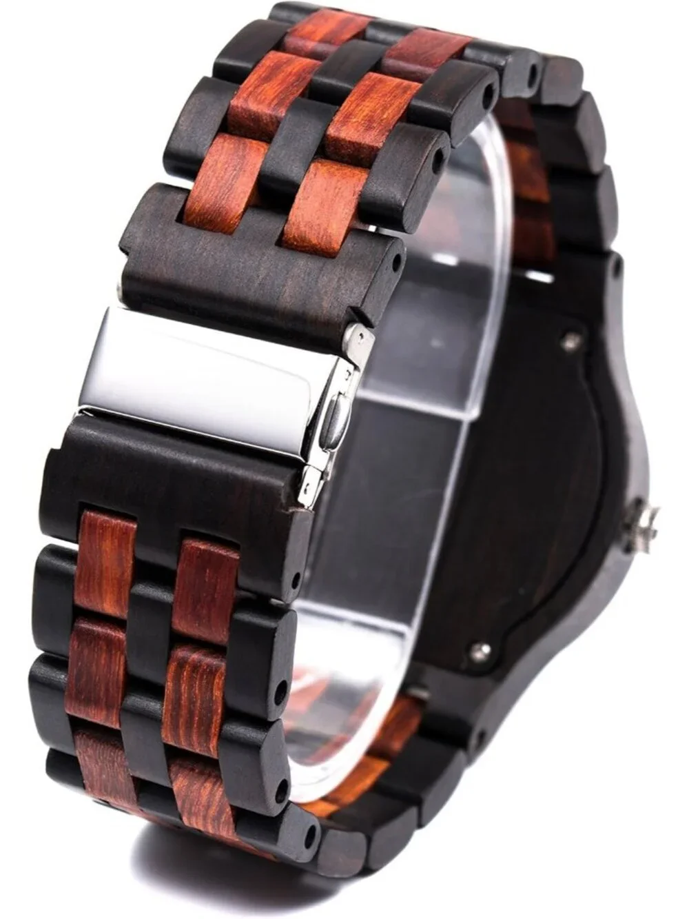 Men's Black Red Handmade Date Display Analog Quartz Luminous Wrist Wooden Watch